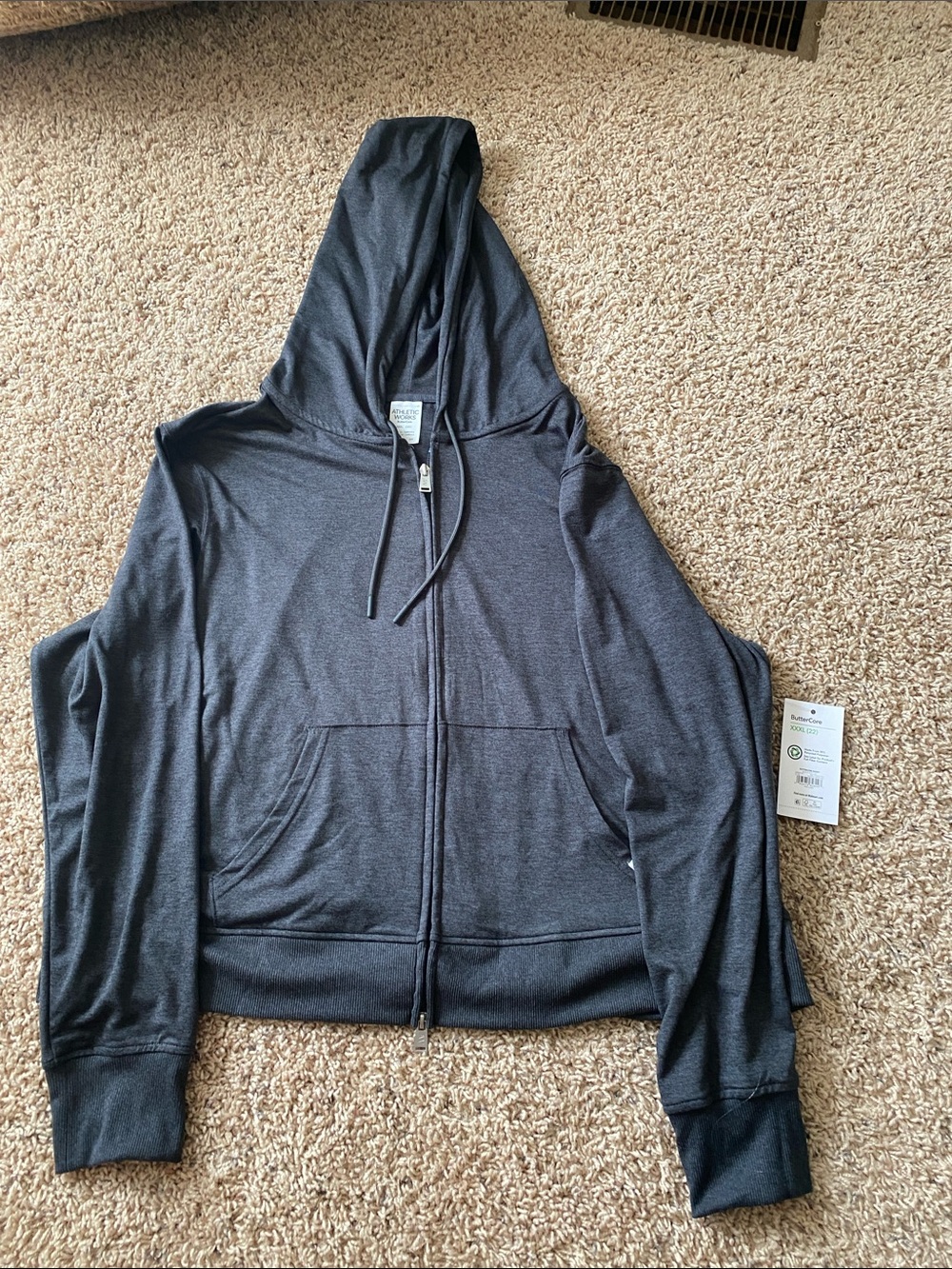 NEW!! Athletic Works ButterCore Charcoal Full-Zip Hooded Sweatshirt
